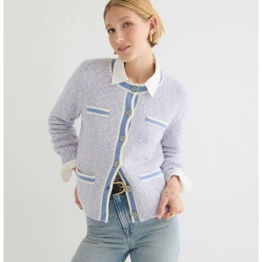 J Crew Sweater Womens Extra Large Purple Blue Marled Cardigan Preppy Old Money